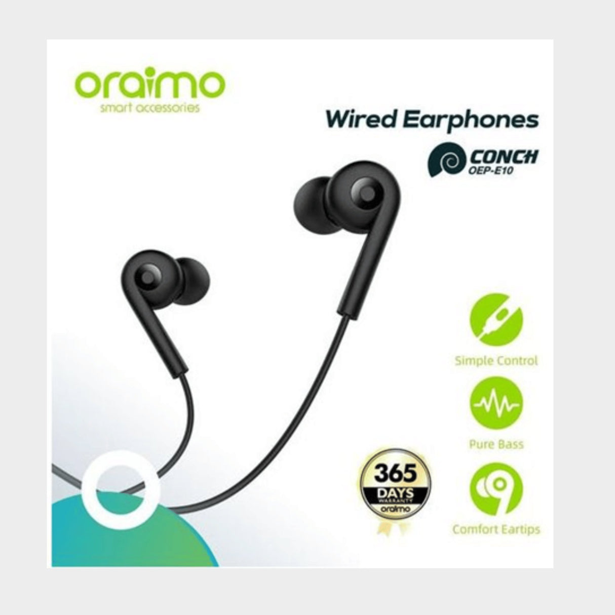 Oraimo OEP-E10 Bass Earphones With Mic – Black - KWT Tech Mart