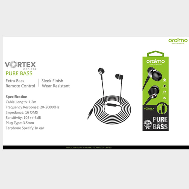 Oraimo OEP-E23 Vortex Bass Wired Earphones – Black - KWT Tech Mart