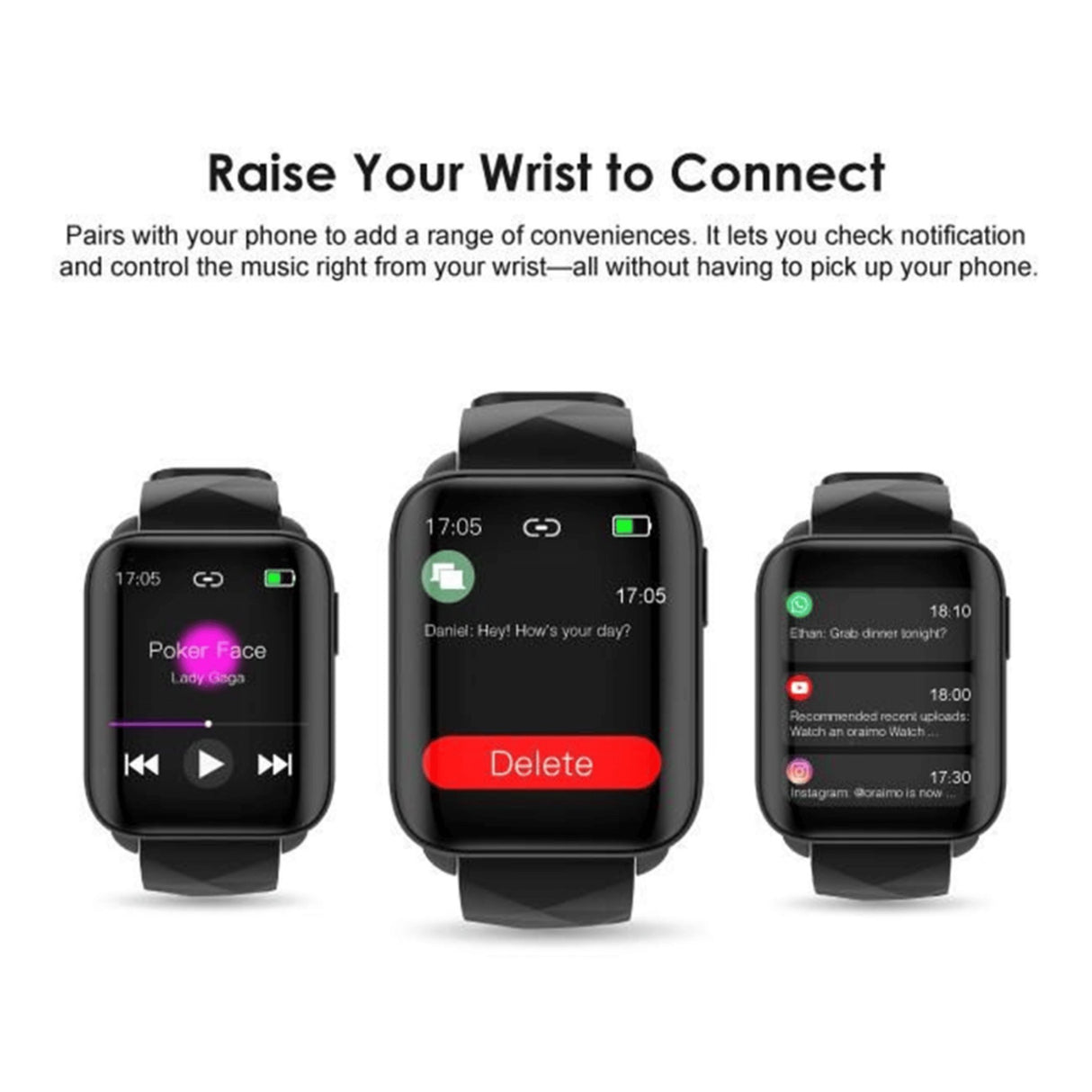 Oraimo Smart Watch 1.69” IPS Screen IP68 Waterproof – Black - KWT Tech Mart