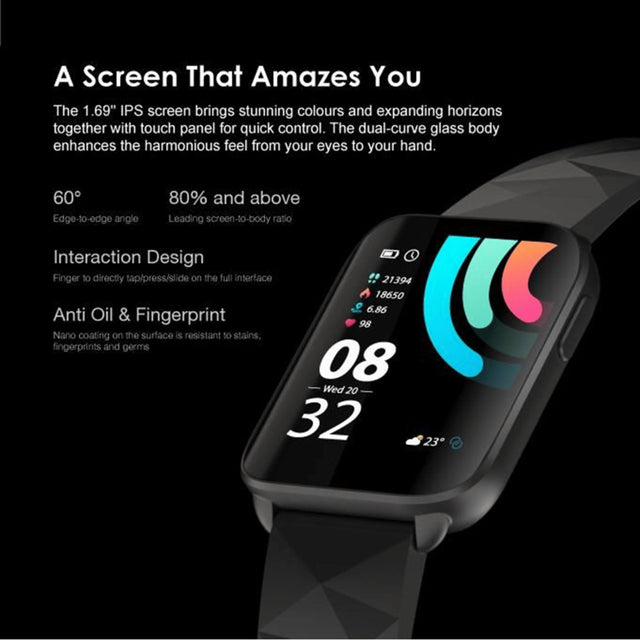 Oraimo Smart Watch 1.69” IPS Screen IP68 Waterproof – Black - KWT Tech Mart