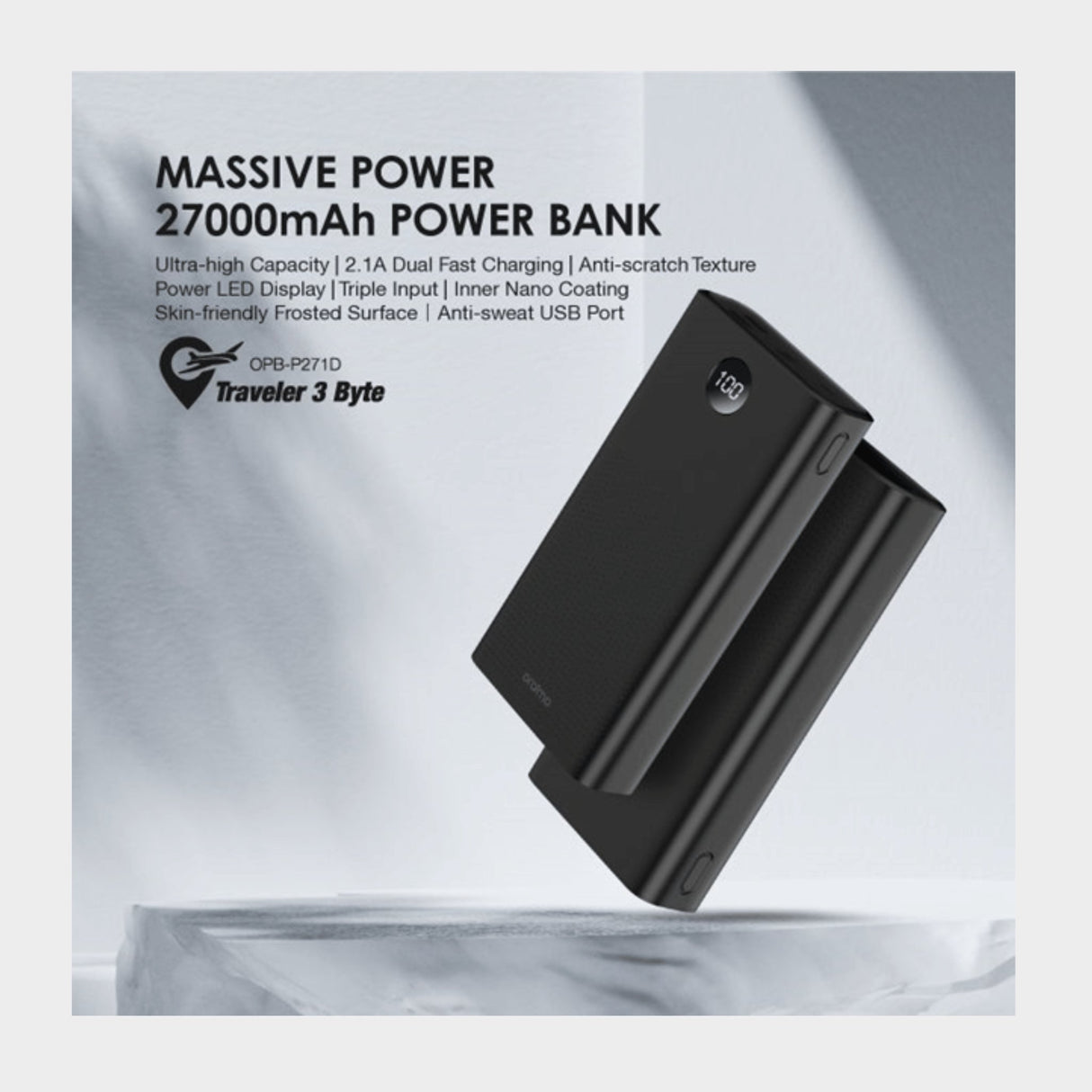Oraimo Traveler-3 27000mAh Massive Power Bank – Black" - KWT Tech Mart