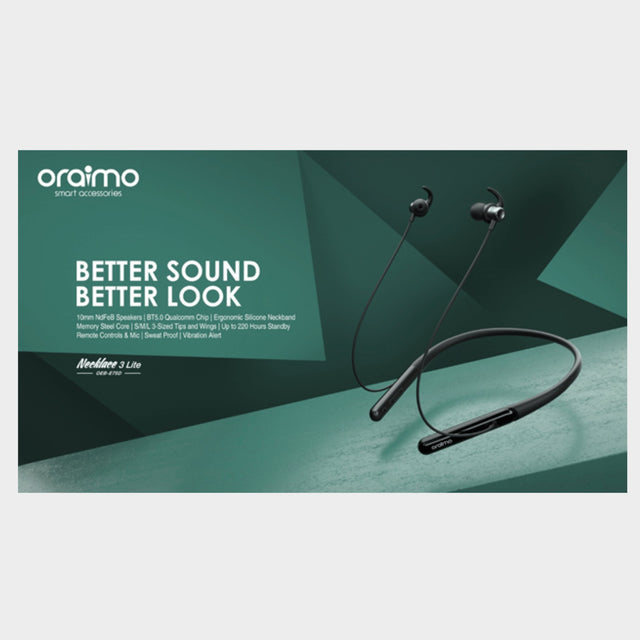 Oraimo Wireless Headsets, Necklace 3 Lite Earphone – Black - KWT Tech Mart