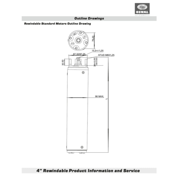 Oswal OSF 100 Stainless Steel 4” Submersible 1.5kw Motor - KWT Tech Mart