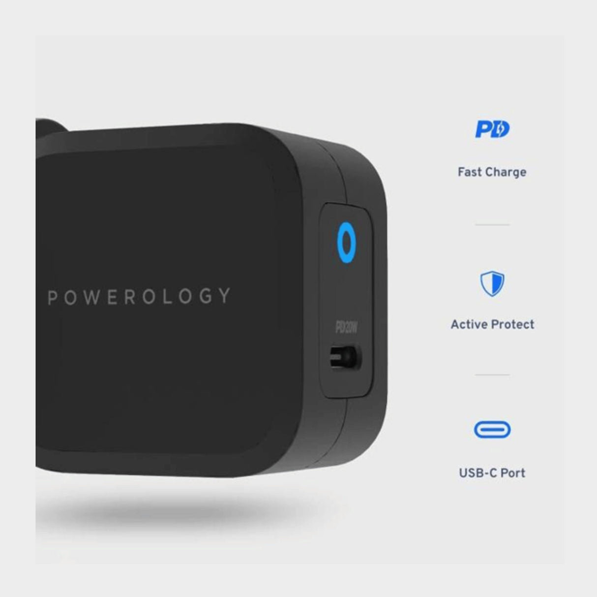 Powerology Ultra-Compact 20W PD GaN Charger – Black - KWT Tech Mart