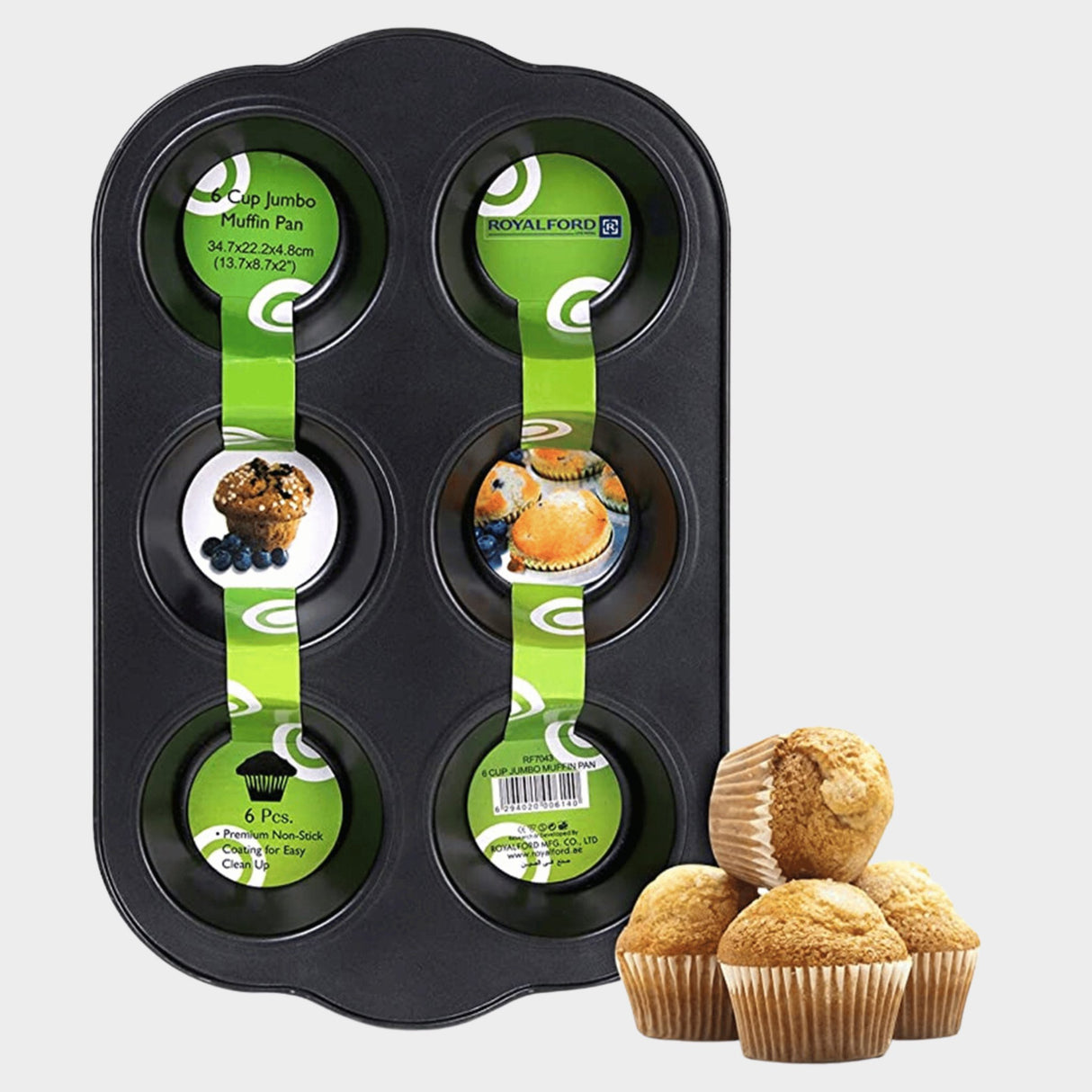 Royalford 6 Cup Jumbo Muffin Pan, Cupcake Pan RF7043-Black - KWT Tech Mart