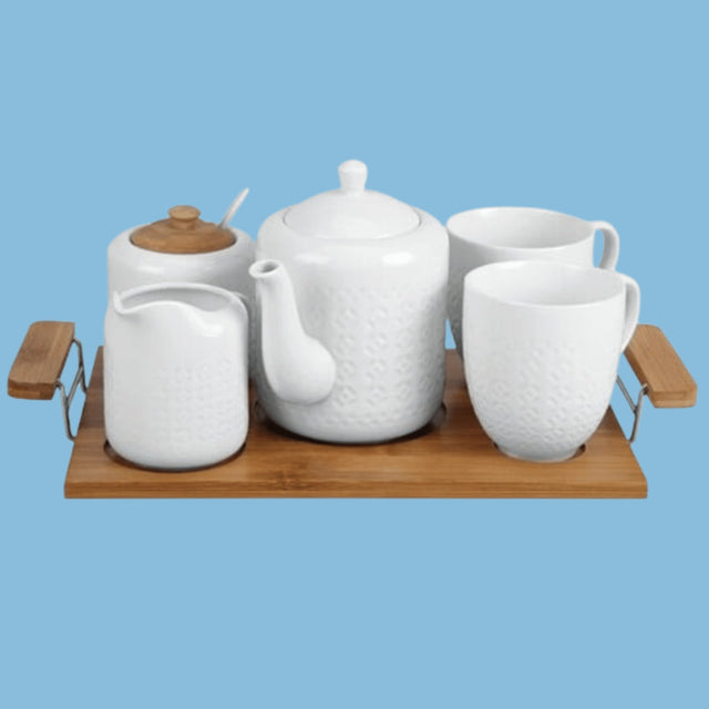 RoyalFord 6 Pcs Porcelain Tea Set with Wooden Stand - RF9239 - KWT Tech Mart