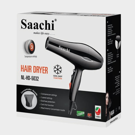 Saachi Hair Dryer With A Cooling Burst Function- Black - KWT Tech Mart