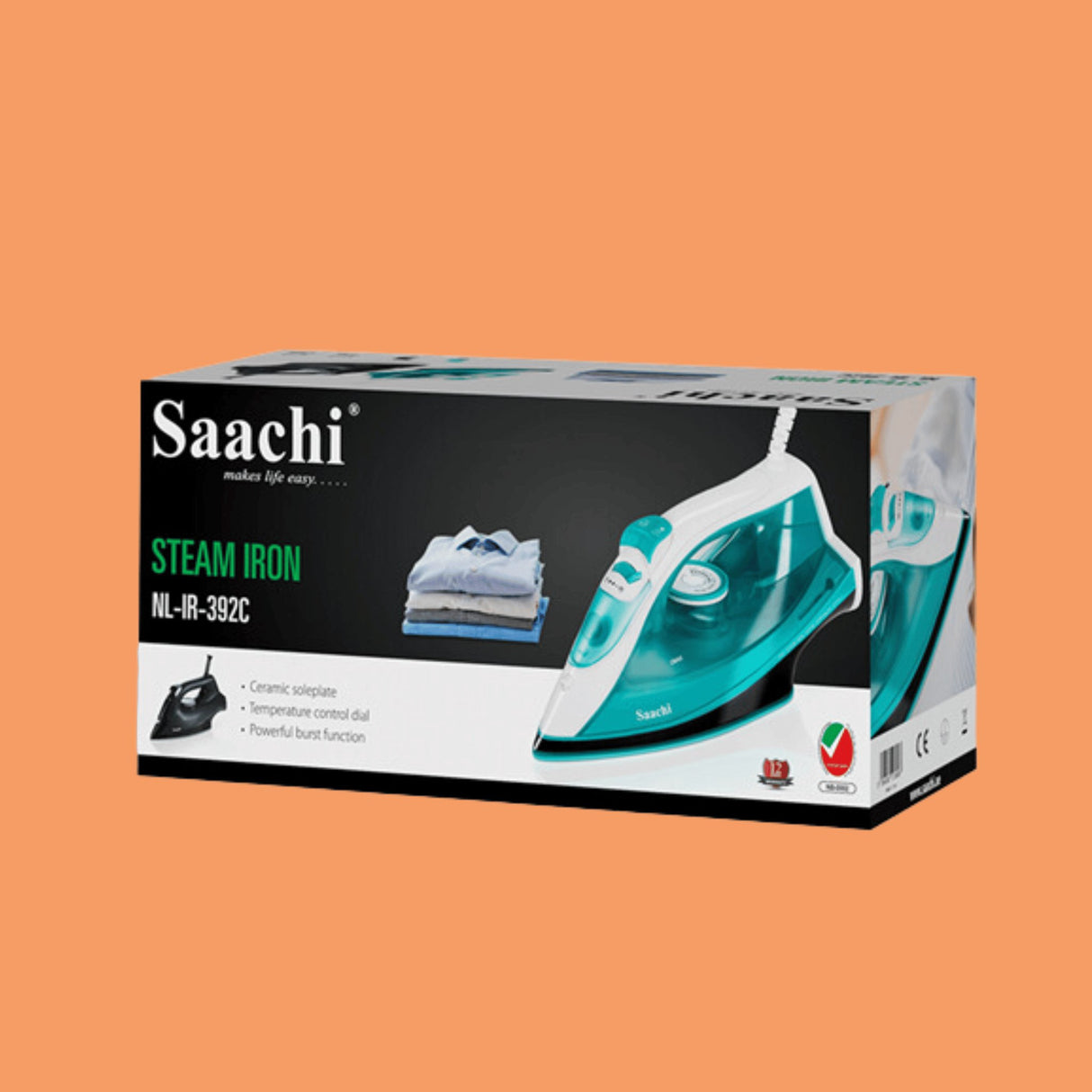 Saachi Steam Iron With Ceramic Sole Plate – Black - KWT Tech Mart