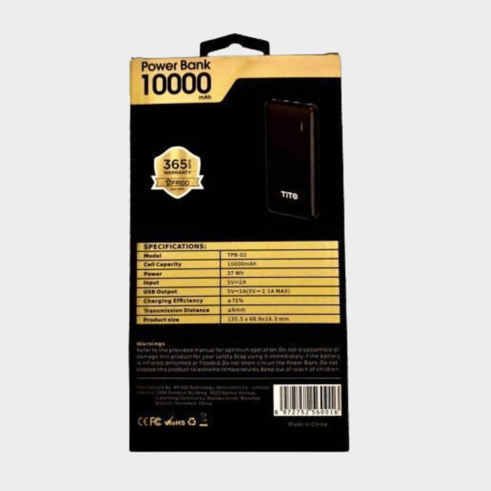 Tito Powerful Portable Power Bank 10000mAh – Black - KWT Tech Mart