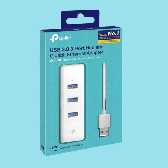 TP-Link 3-Port USB 3.0 Hub & Gigabit Ethernet Adapter, White  - KWT Tech Mart