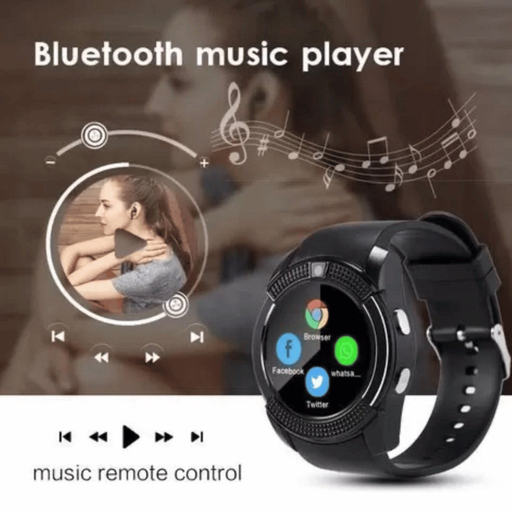 V8 Round Screen Bluetooth Smart Watch With Sim Toolkit